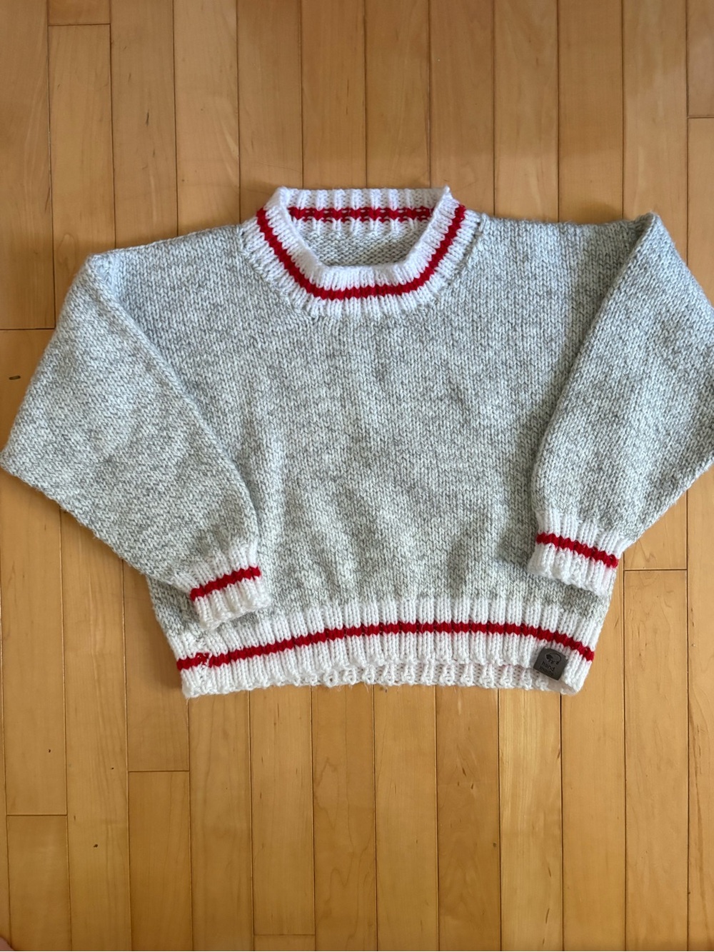 Kids Grey Sweater with Red Stripe Trim